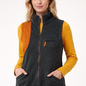 Adrienne Vittadini Women’s Zip Up Sweater Vest Medium Gray Mustard 100% Cotton